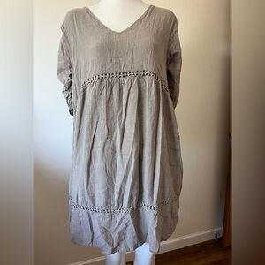 Vanessa Zani Sand Beige Empire Waist Babydoll Dress Lined Made in Italy